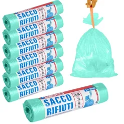 7X ROTOLI SACCHETTI BUSTE SPAZZATURA 40LT 55X65CM CHIUSURA LACCETTO VERDE 105PZ