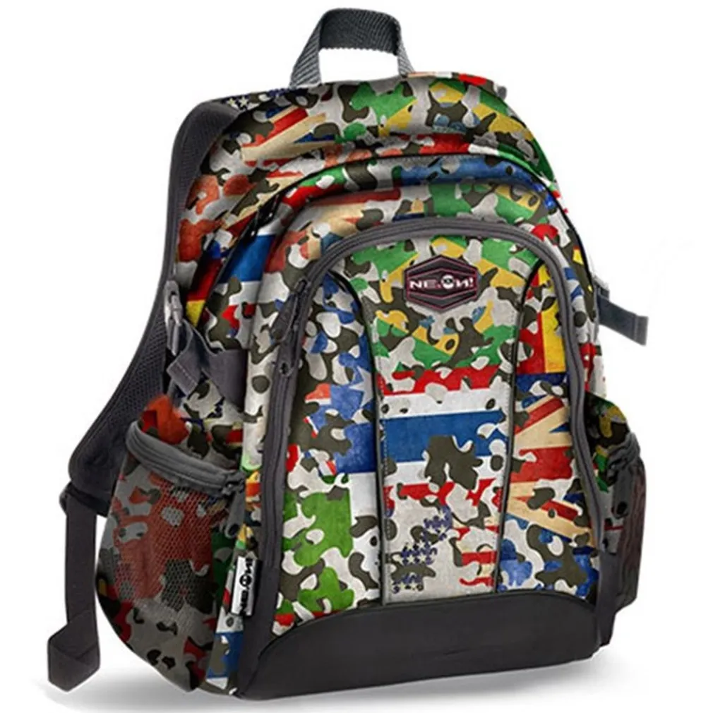ZAINO NEON FREE TIME MULTICOLOR CAMO SCUOLA RAGAZZI RAGAZZE MEDIE SUPERIORI