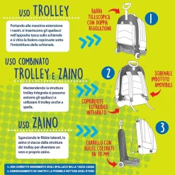 ZAINO SCUOLA RAGAZZI TROLLEY 3IN1 JACK SJ CARRELLO RIMOVIBILE ROSSO