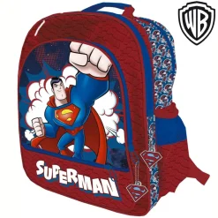 ZAINO SUPERMAN 4 CERNIERE STAMPA PLASTIFICATA SCUOLA BAMBINI ELEMENTARI 41CM