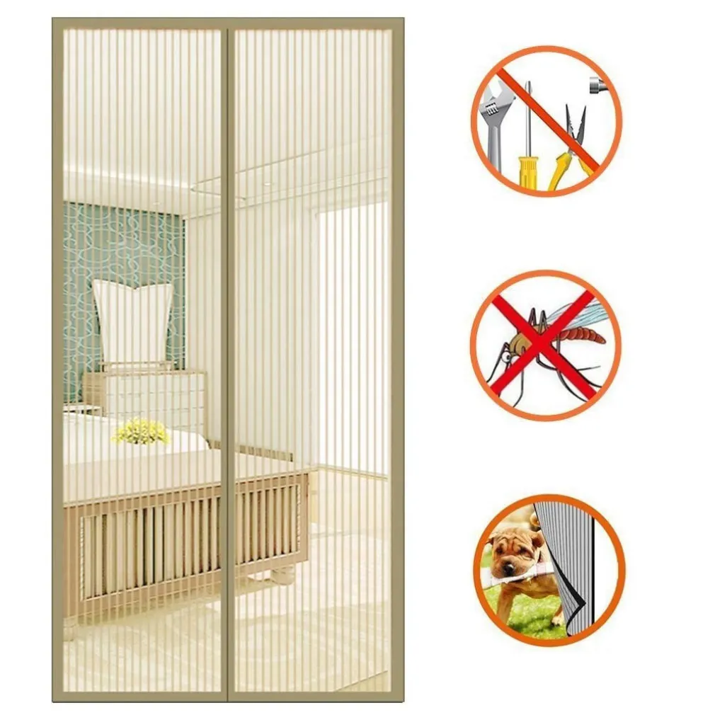 ZANZARIERA MAGNETICA 120 X 240 CM BEIGE UNIVERSALE 18 MAGNETI TENDA PER PORTE