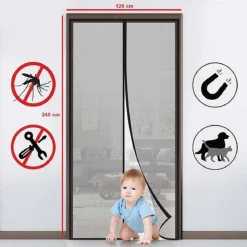 ZANZARIERA MAGNETICA 120 X 240 CM NERA UNIVERSALE 18 MAGNETI TENDA PER PORTE