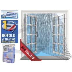 ZANZARIERA PORTA A STRAPPO DUE VELI ZANZARIERE FINESTRE BIANCA 150x180